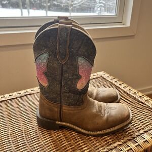 Smoky Mountain Sparkly Butterfly Kid Sz 2 Chloe Square Toe Western Cowboy Boots